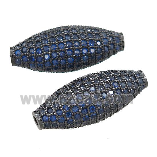 copper barrel beads pave blue zircon, black plated