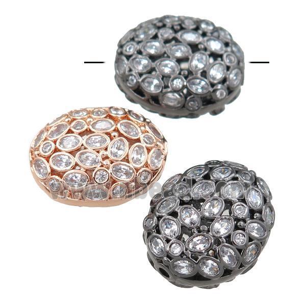 copper oval beads pave zircon, hollow, mix