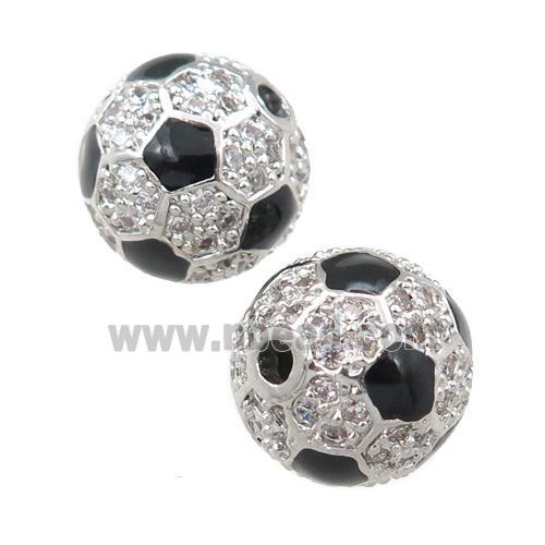 copper football beads pave zircon, round, platinum plated