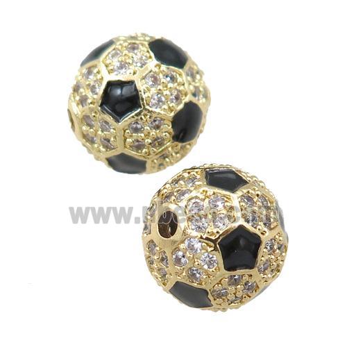 copper football beads pave zircon, round, gold plated