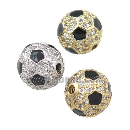 copper football beads pave zircon, round, mixed