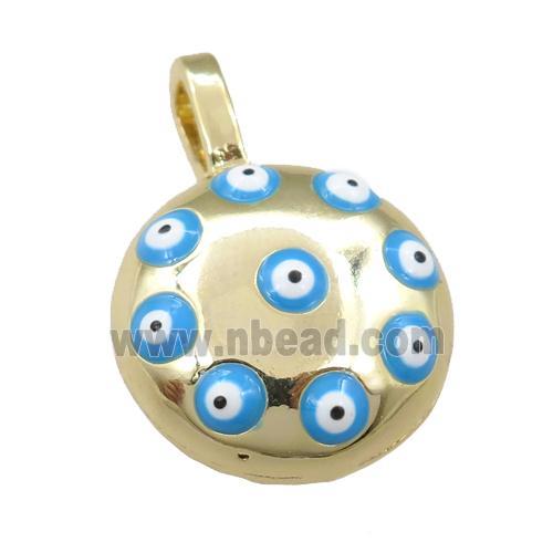 copper button pendant with evil eye, gold plated