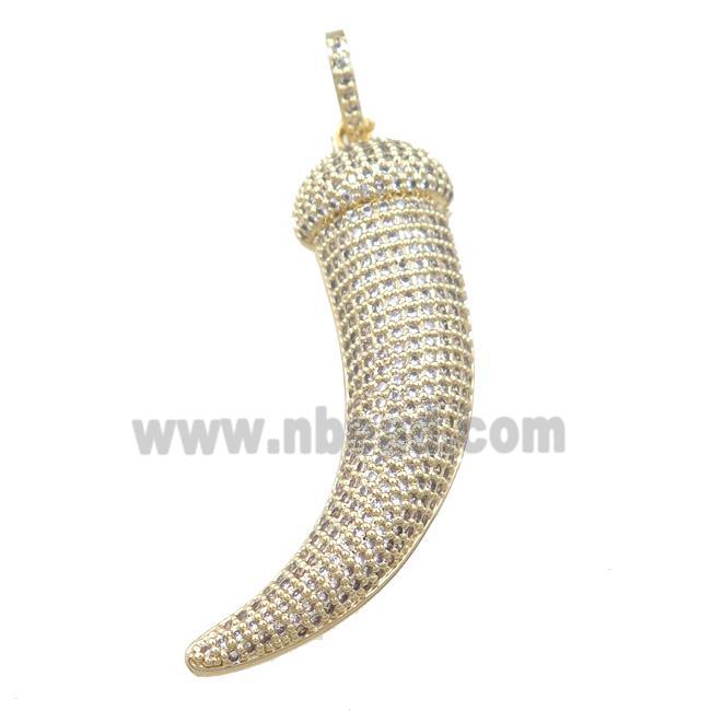 copper Horn pendant pave zircon, gold plated