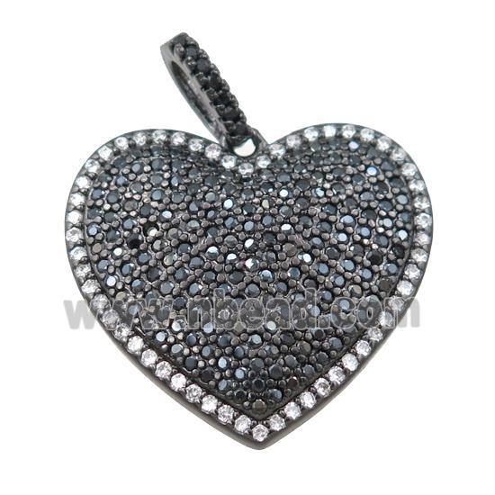 copper heart pendant pave zircon, black plated