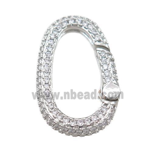 copper Carabiner Clasp pave zircon, platinum plated