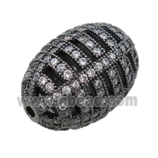 copper barrel beads pave zircon, hollow, black plated