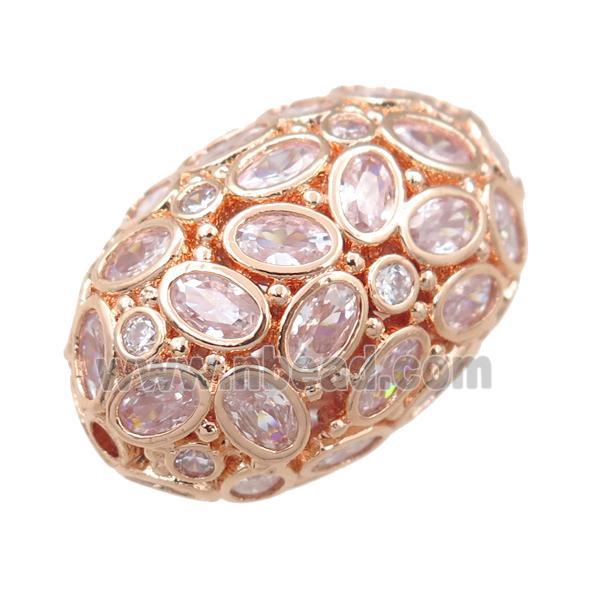 copper barrel beads pave zircon, hollow, rose gold