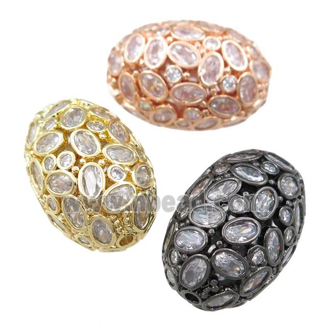copper barrel beads pave zircon, hollow, mixed