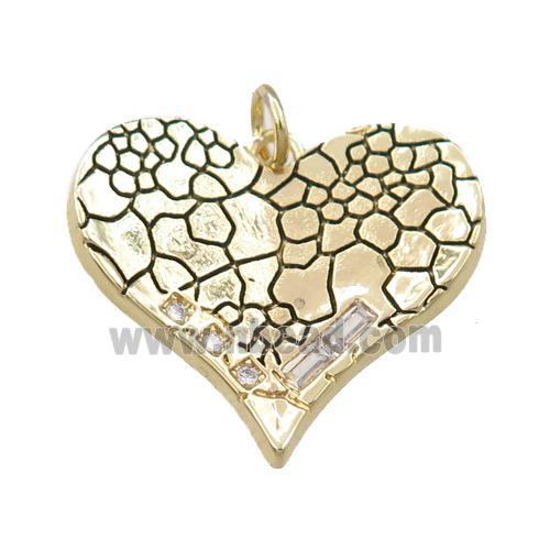 copper heart pendant pave zircon, snakeskin, gold plated
