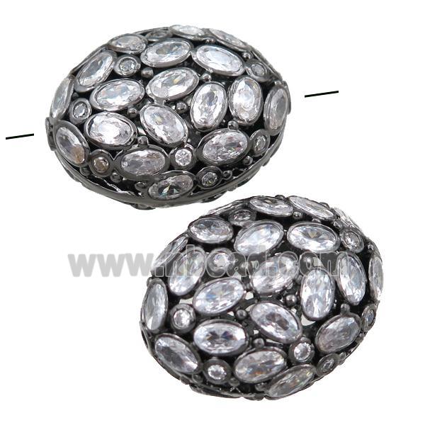 copper oval beads pave zircon, hollow, black plated