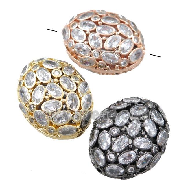 copper oval beads pave zircon, hollow, mixed