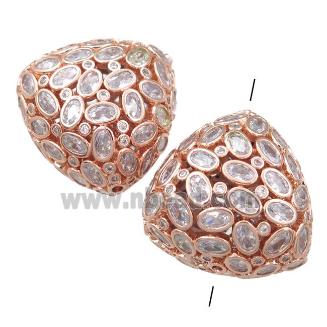 copper triangle beads pave zircon, hollow, rose gold