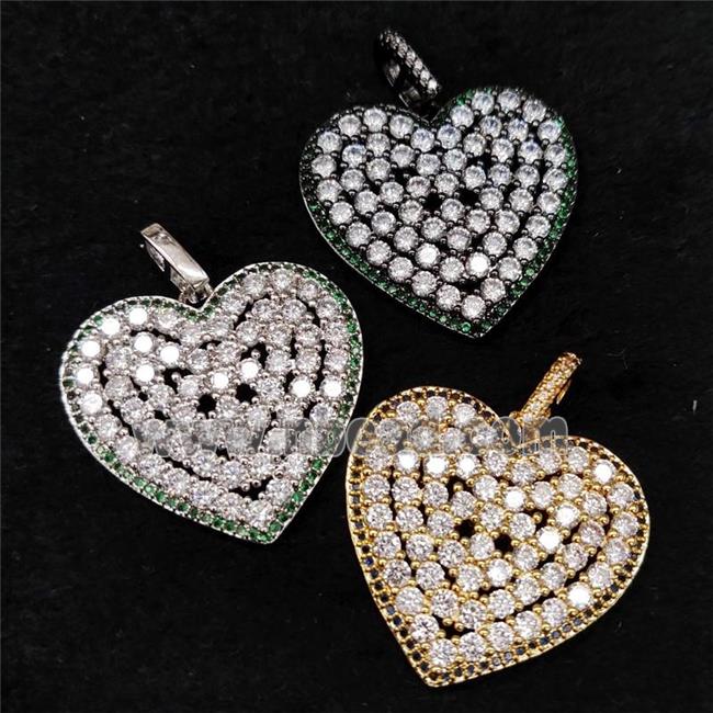 copper heart pendant pave zircon, mixed