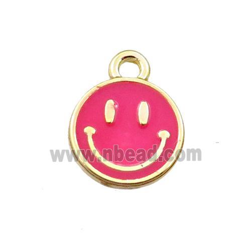 copper emoji pendant with red enameled, smile face, gold plated