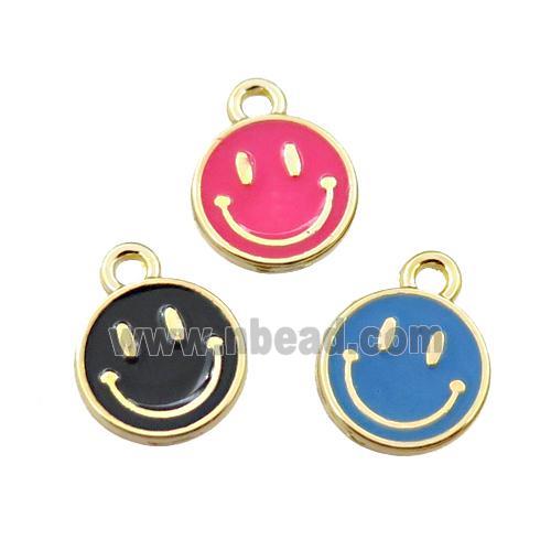 copper emoji pendant with enameled, mix circle, smile face, gold plated