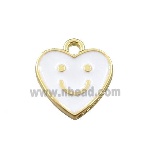 copper emoji pendant with white enameled, heart, smile face, gold plated