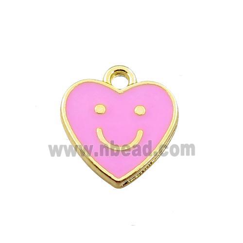 copper emoji pendant with pink enameled, heart, smile face, gold plated