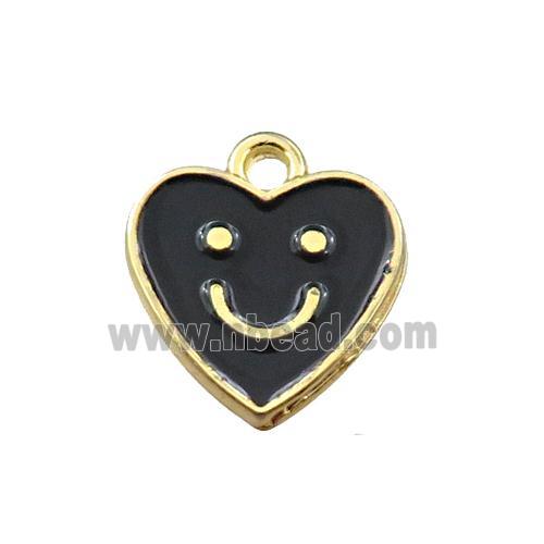 copper emoji pendant with black enameled, heart, smile face, gold plated