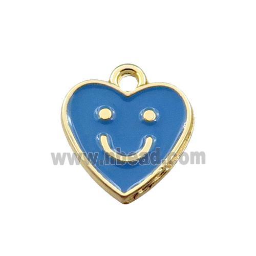 copper emoji pendant with blue enameled, heart, smile face, gold plated