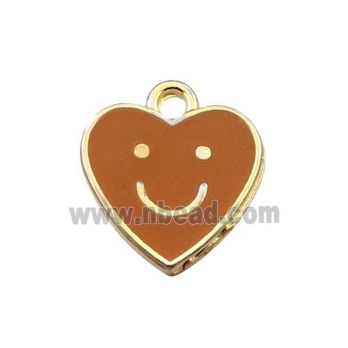 copper emoji pendant with brown enameled, heart, smile face, gold plated
