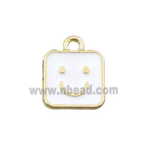 copper emoji pendant with white enameled, smile face, gold plated