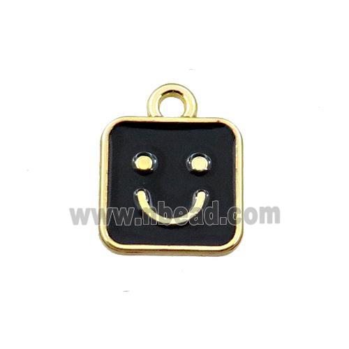 copper emoji pendant with black enameled, smile face, gold plated