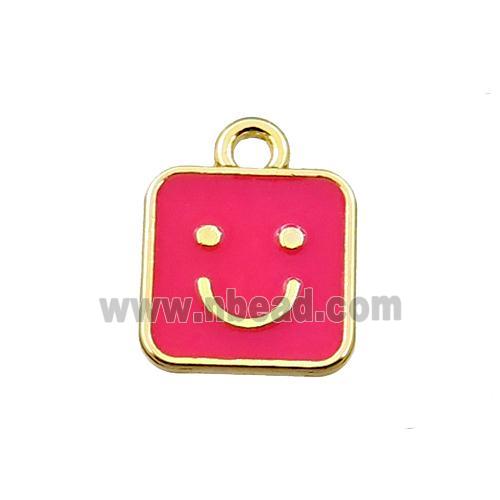 copper emoji pendant with red enameled, smile face, gold plated
