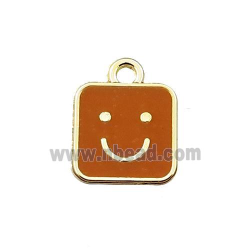 copper emoji pendant with brown enameled, smile face, gold plated
