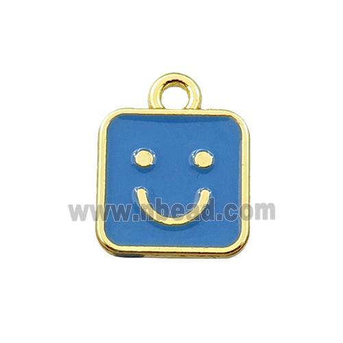 copper emoji pendant with blue enameled, smile face, gold plated