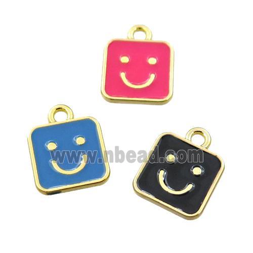 copper emoji pendant with enameled, mix, square, smile face, gold plated