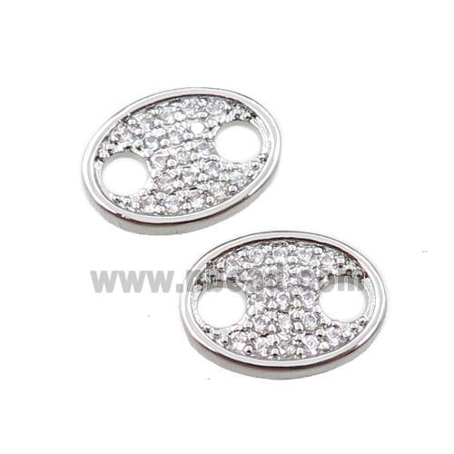 copper oval connector paved zircon, pig nose, platinum plated