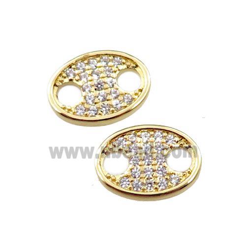 copper oval connector paved zircon, pig nose, gold plated
