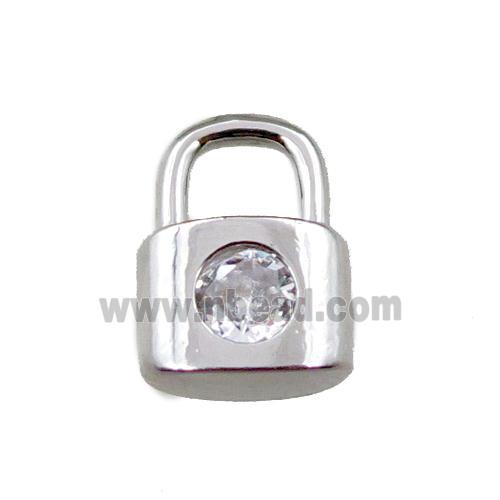copper Lock pendant pave zircon, platinum plated