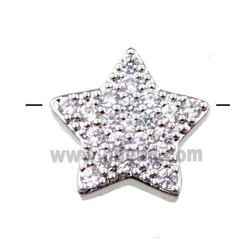copper star beads pave zircon, platinum plated