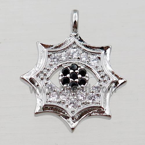 copper cobweb pendant pave zircon, platinum plated