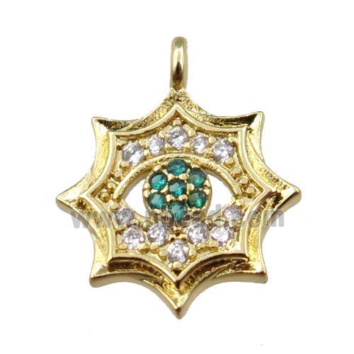 copper cobweb pendant pave zircon, gold plated