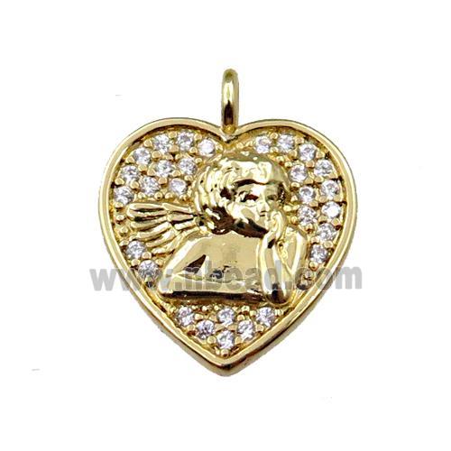 copper heart pendant pave zircon, angel, gold plated