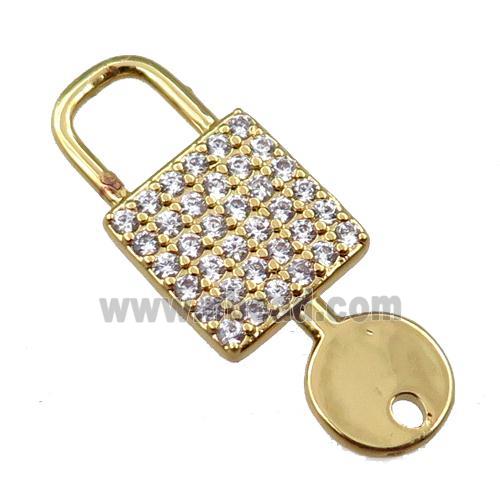copper keyLock charm pendant pave zircon, gold plated