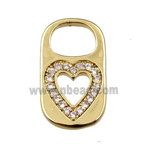 copper Lock pendant pave zircon, heart, gold plated