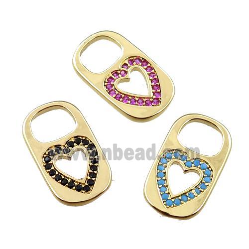 copper Lock pendant pave zircon, heart, gold plated, mixed