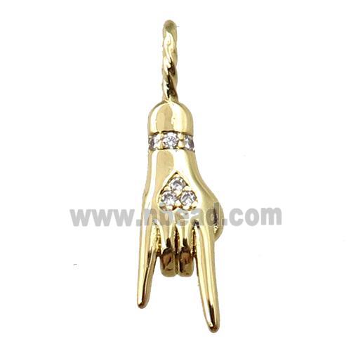 copper hand pendant pave zircon, gold plated