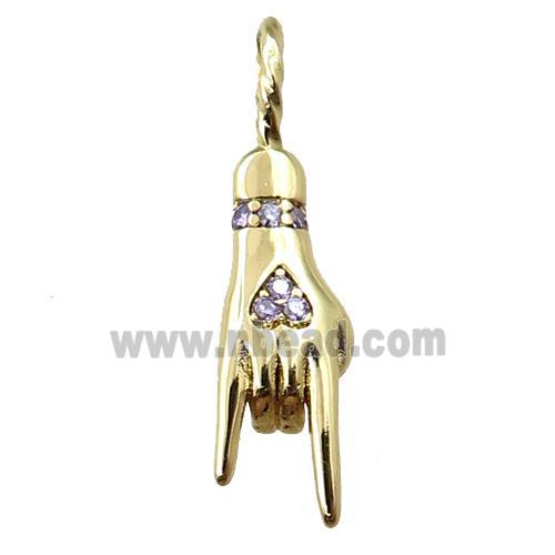 copper hand pendant pave zircon, Rock On Sign Charm, gold plated