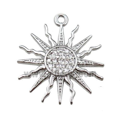 copper sunflower pendant pave zircon, platinum plated
