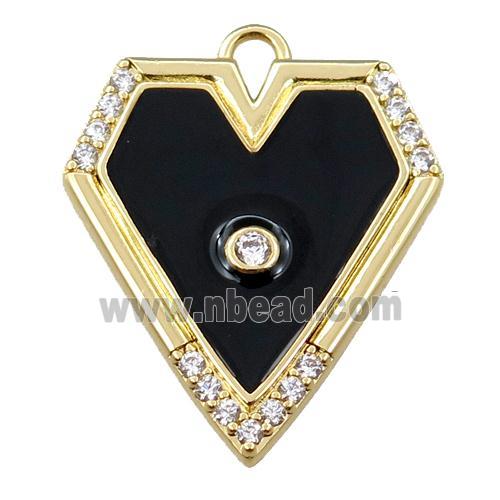 copper pendant pave zircon with black enameled, gold plated