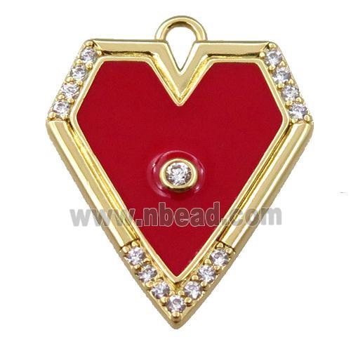copper pendant pave zircon with red enameled, gold plated