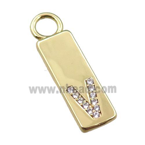 copper rectangle pendant pave zircon, gold plated