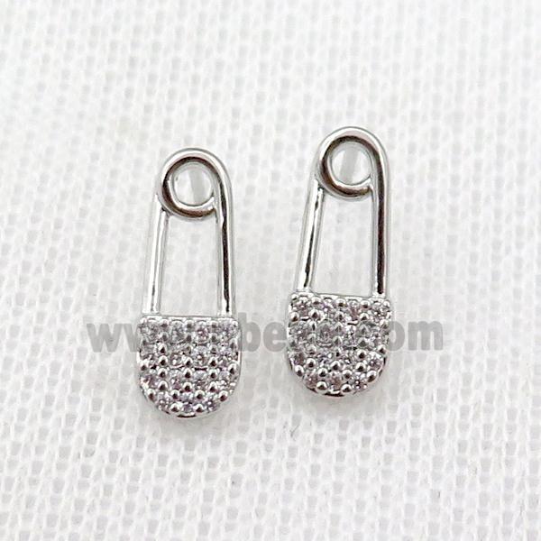copper Stud Earring pave zircon, platinum plated