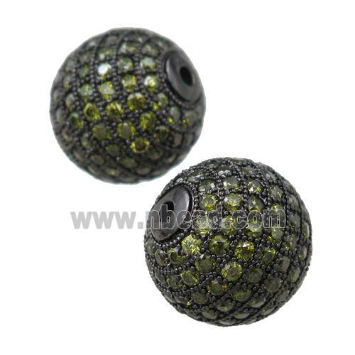 round copper beads paved green zircon, black plated