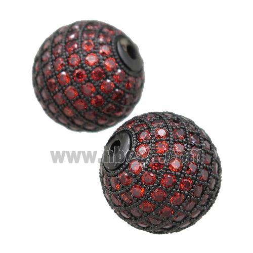 round copper beads paved red zircon, black plated