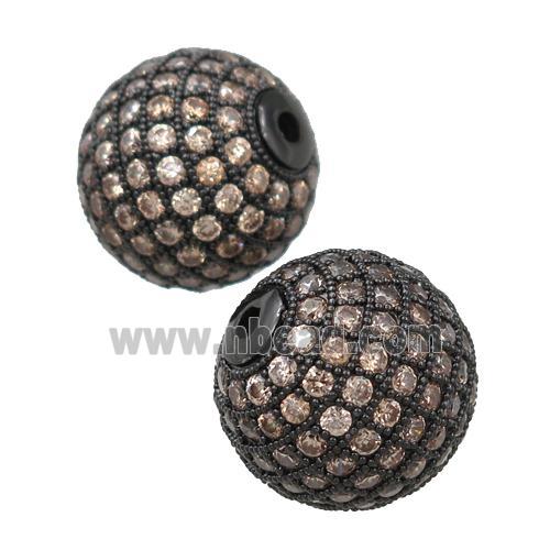 round copper beads paved champagne zircon, black plated